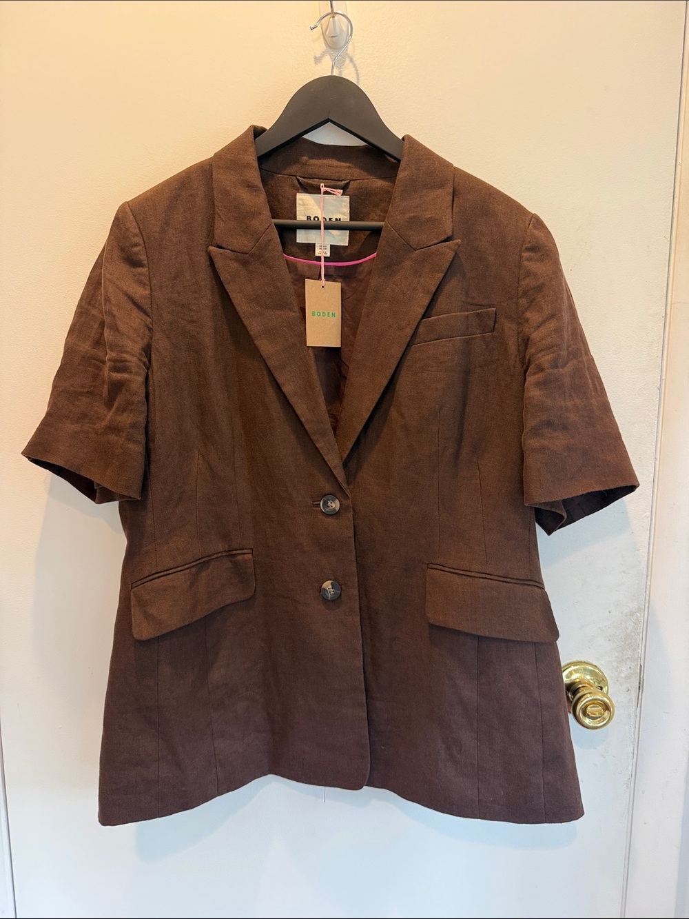 Boden Short-Sleeve Blazer in Chocolate Brown